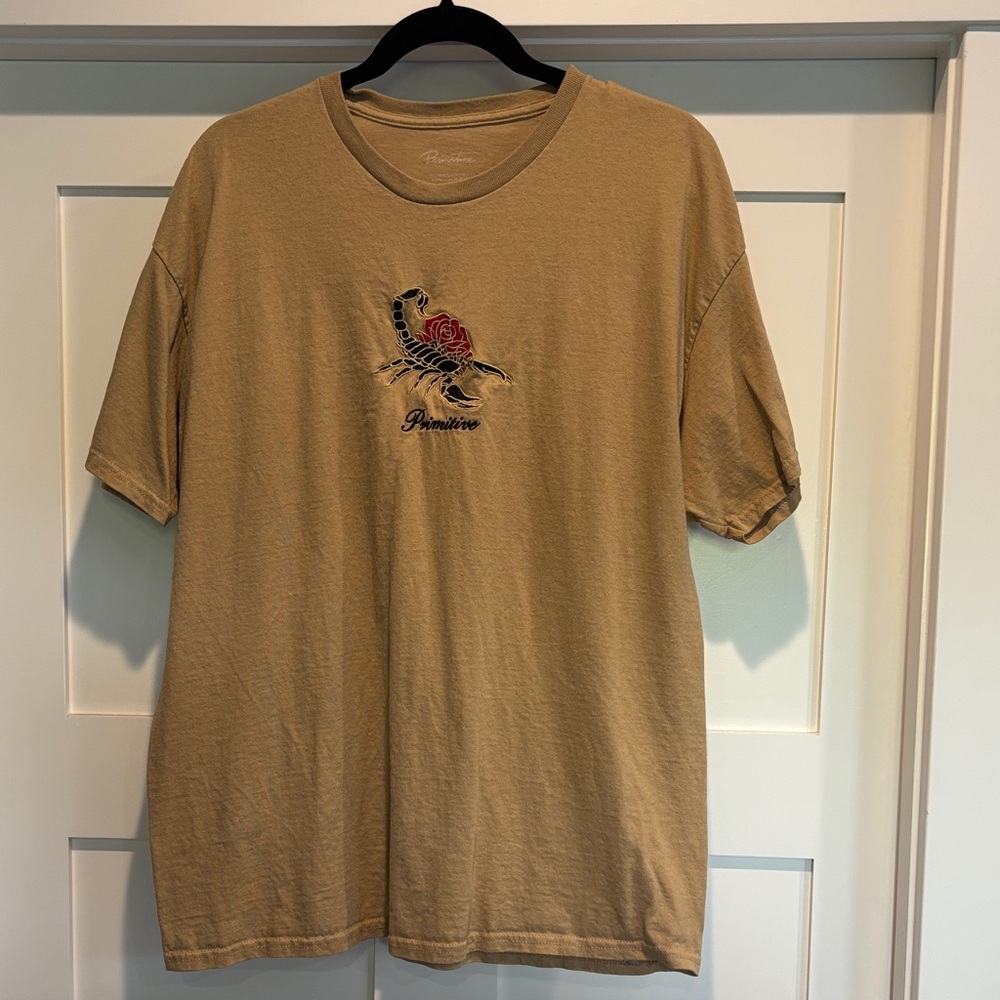 Primitive Tan T-Shirt with embroidered Scorpion Graphic